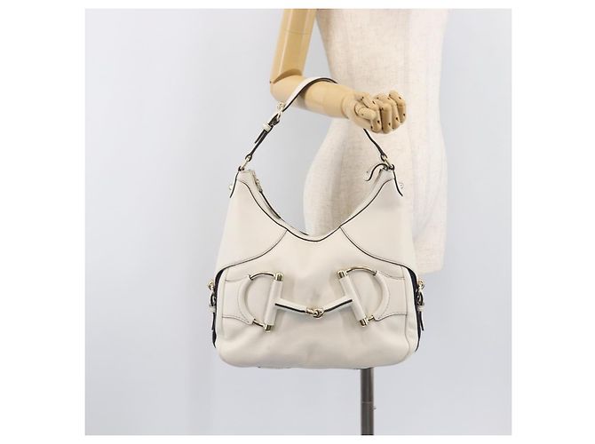 Borsa a tracolla GUCCI Sherry Line Horsebit in pelle Bianco Oro 247604 Auth LN087V - vista 27