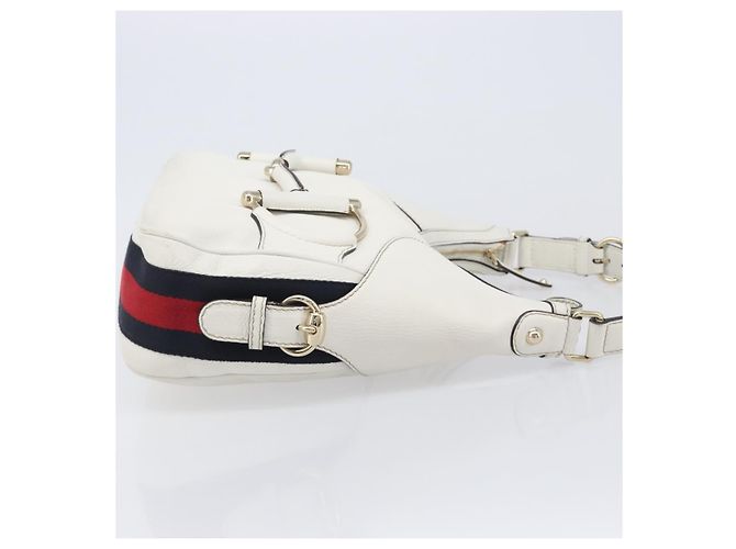 Borsa a tracolla GUCCI Sherry Line Horsebit in pelle Bianco Oro 247604 Auth LN087V - vista 3