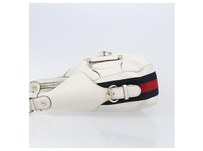 Borsa a tracolla GUCCI Sherry Line Horsebit in pelle Bianco Oro 247604 Auth LN087V - vista 4