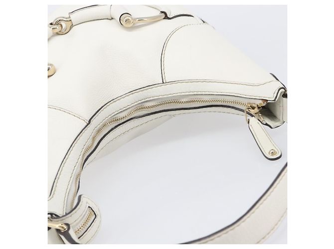 Borsa a tracolla GUCCI Sherry Line Horsebit in pelle Bianco Oro 247604 Auth LN087V - vista 6