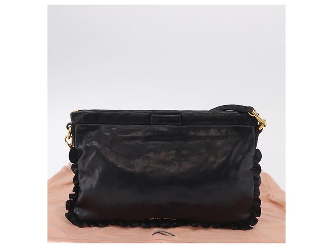 Borsa a Tracolla Miu Miu Vitellolux Black Gold Auth 206868V Nero D'oro - vista 12