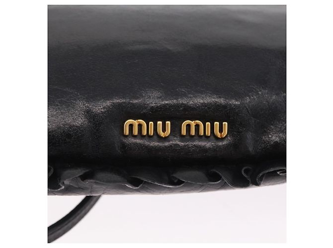 Borsa a Tracolla Miu Miu Vitellolux Black Gold Auth 206868V Nero D'oro - vista 17