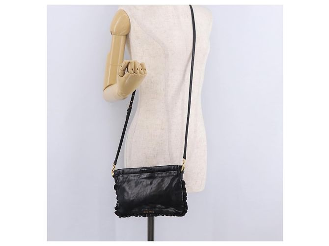 Borsa a Tracolla Miu Miu Vitellolux Black Gold Auth 206868V Nero D'oro - vista 22