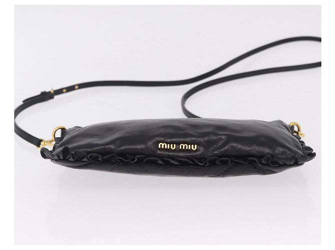 Borsa a Tracolla Miu Miu Vitellolux Black Gold Auth 206868V Nero D'oro - vista 5