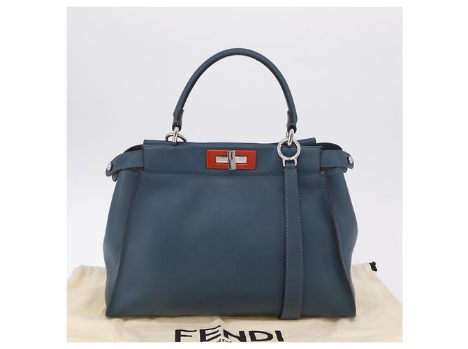 Borsa a mano FENDI Peek A Boo in pelle 2way Blu Argento 8BN290 Auth ka6482V - vista 12