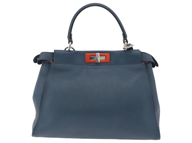 Borsa a mano FENDI Peek A Boo in pelle 2way Blu Argento 8BN290 Auth ka6482V - vista 2
