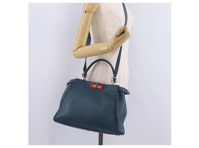 Borsa a mano FENDI Peek A Boo in pelle 2way Blu Argento 8BN290 Auth ka6482V - vista 30