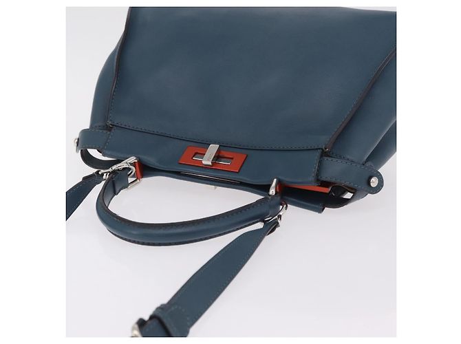 Borsa a mano FENDI Peek A Boo in pelle 2way Blu Argento 8BN290 Auth ka6482V - vista 6