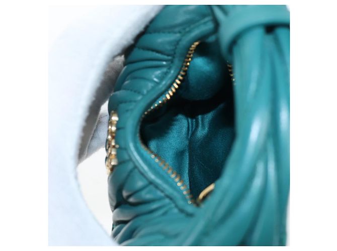 Miu Miu Matelasse Wonder Mini Shoulder Pouch Leather 2way Green Auth 206358SAM Dourado Verde - vista 11