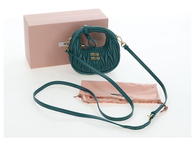 Miu Miu Matelasse Wonder Mini Shoulder Pouch Leather 2way Green Auth 206358SAM Dourado Verde - vista 12