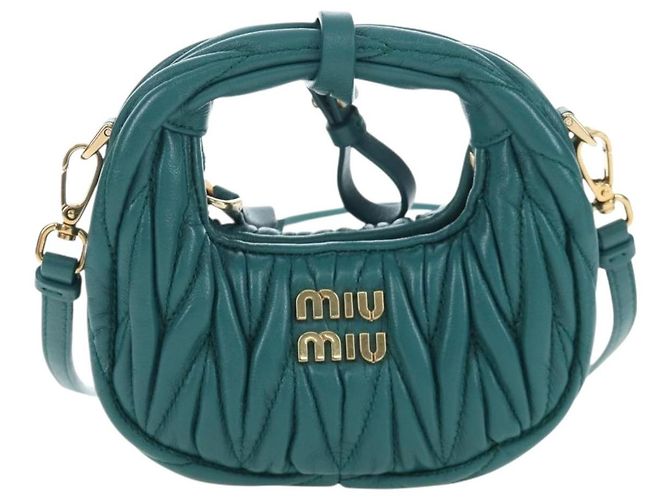 Miu Miu Matelasse Wonder Mini Shoulder Pouch Leather 2way Green Auth 206358SAM Dourado Verde - vista 13