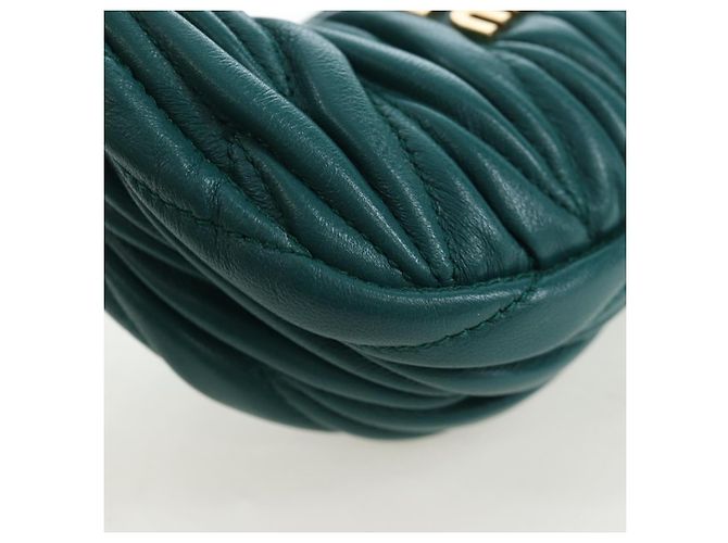 Miu Miu Matelasse Wonder Mini Shoulder Pouch Leather 2way Green Auth 206358SAM Dourado Verde - vista 15