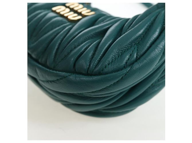 Miu Miu Matelasse Wonder Mini Shoulder Pouch Leather 2way Green Auth 206358SAM Dourado Verde - vista 16
