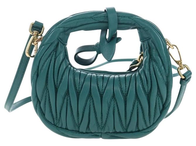 Miu Miu Matelasse Wonder Mini Shoulder Pouch Leather 2way Green Auth 206358SAM Dourado Verde - vista 2