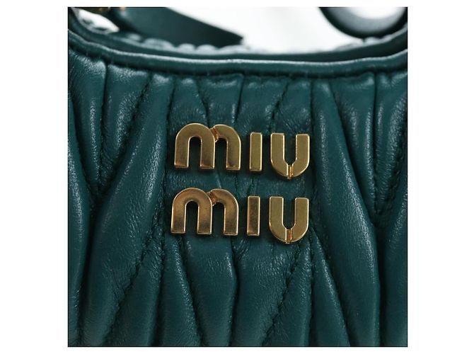 Miu Miu Matelasse Wonder Mini Shoulder Pouch Leather 2way Green Auth 206358SAM Dourado Verde - vista 20