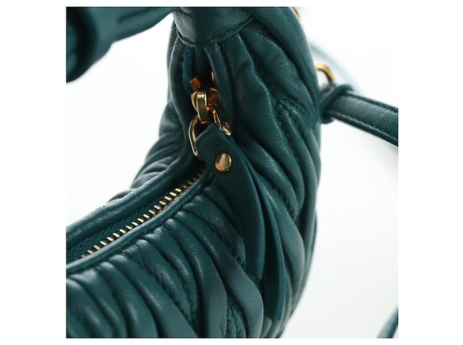 Miu Miu Matelasse Wonder Mini Shoulder Pouch Leather 2way Green Auth 206358SAM Dourado Verde - vista 21