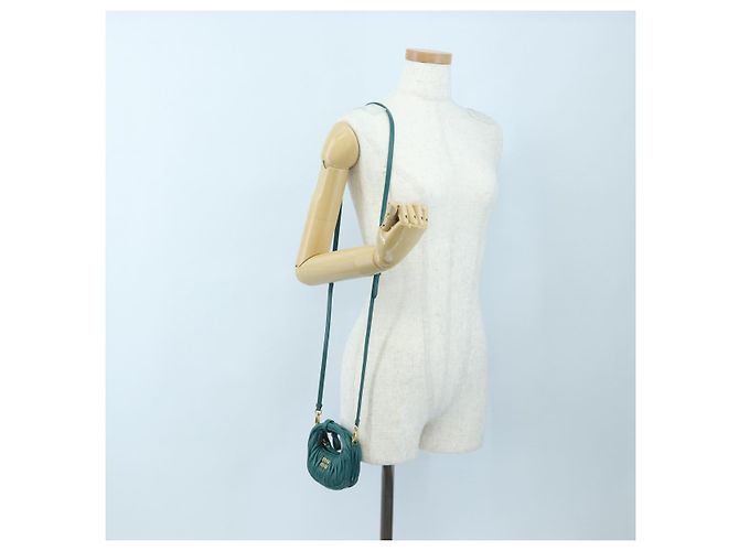 Miu Miu Matelasse Wonder Mini Shoulder Pouch Leather 2way Green Auth 206358SAM Dourado Verde - vista 24