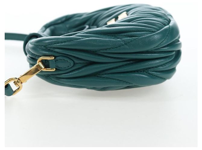 Miu Miu Matelasse Wonder Mini Shoulder Pouch Leather 2way Green Auth 206358SAM Dourado Verde - vista 3