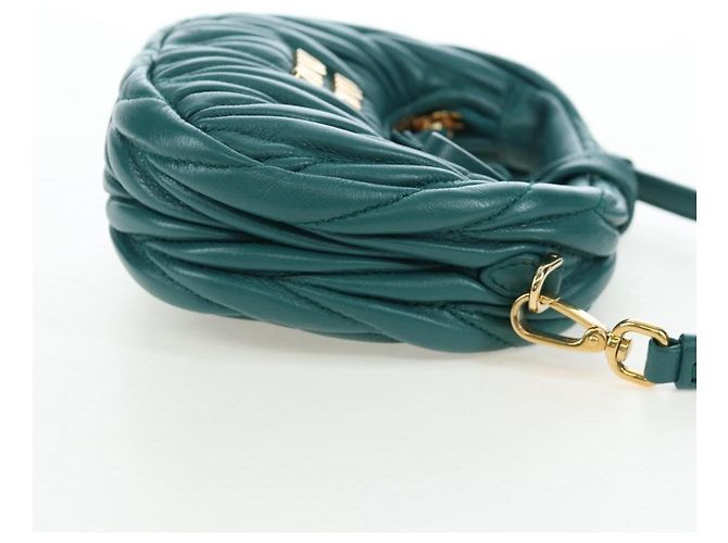 Miu Miu Matelasse Wonder Mini Shoulder Pouch Leather 2way Green Auth 206358SAM Dourado Verde - vista 4