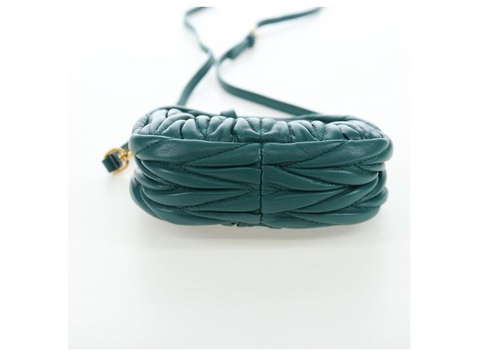 Miu Miu Matelasse Wonder Mini Shoulder Pouch Leather 2way Green Auth 206358SAM Dourado Verde - vista 5