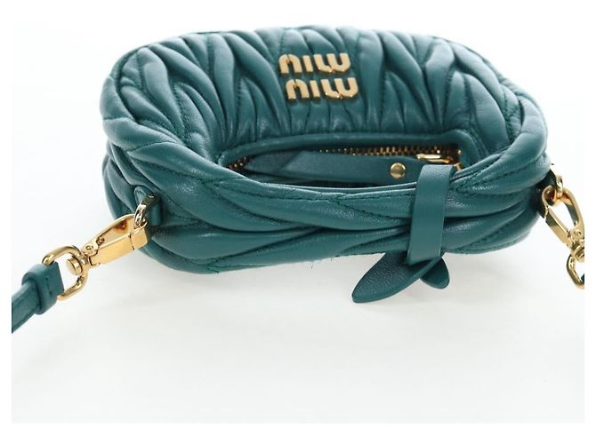 Miu Miu Matelasse Wonder Mini Shoulder Pouch Leather 2way Green Auth 206358SAM Dourado Verde - vista 6