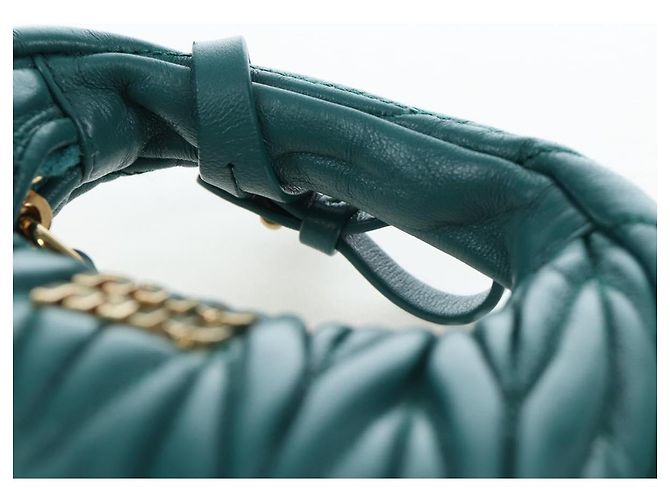 Miu Miu Matelasse Wonder Mini Shoulder Pouch Leather 2way Green Auth 206358SAM Dourado Verde - vista 7