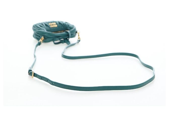 Miu Miu Matelasse Wonder Mini Shoulder Pouch Leather 2way Green Auth 206358SAM Dourado Verde - vista 8