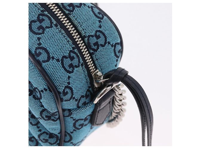 Borsa a tracolla GUCCI GG Marmont GG Canvas con catena Blu Argento 447632 Auth ka6443V - vista 10