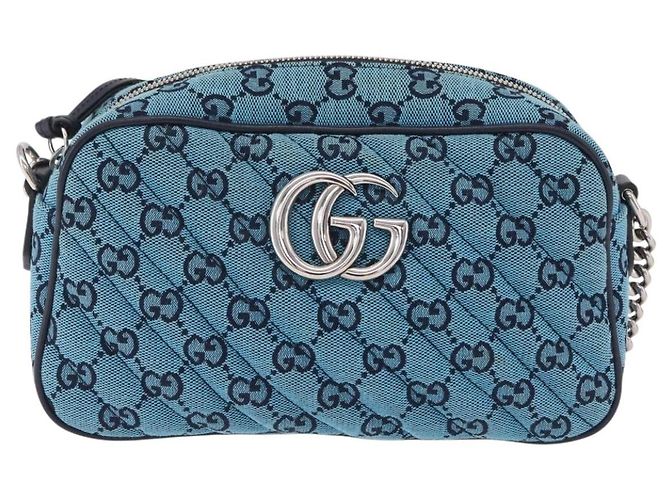 Borsa a tracolla GUCCI GG Marmont GG Canvas con catena Blu Argento 447632 Auth ka6443V - vista 13
