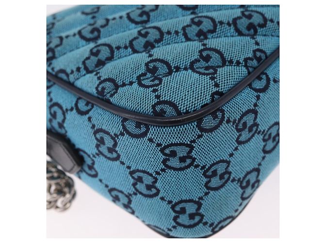 Borsa a tracolla GUCCI GG Marmont GG Canvas con catena Blu Argento 447632 Auth ka6443V - vista 18