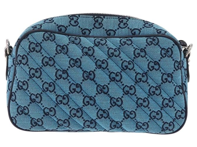 Borsa a tracolla GUCCI GG Marmont GG Canvas con catena Blu Argento 447632 Auth ka6443V - vista 2
