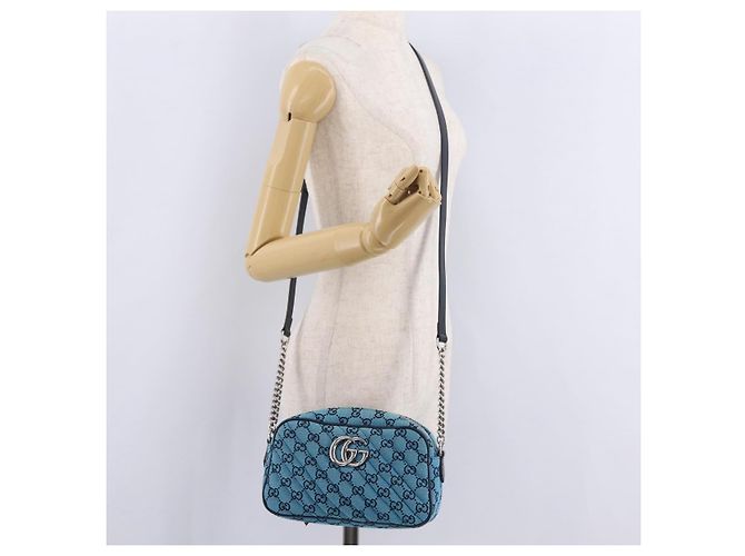 Borsa a tracolla GUCCI GG Marmont GG Canvas con catena Blu Argento 447632 Auth ka6443V - vista 25