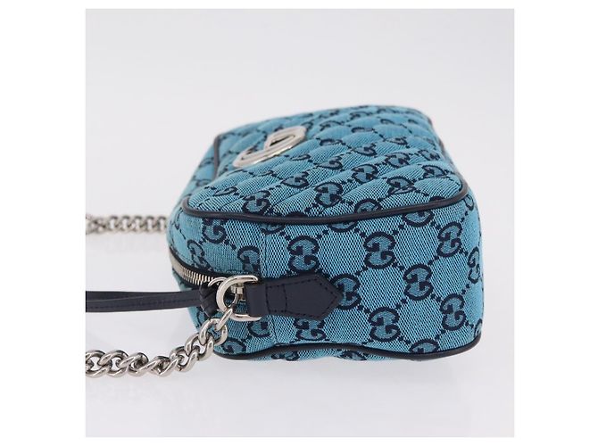 Borsa a tracolla GUCCI GG Marmont GG Canvas con catena Blu Argento 447632 Auth ka6443V - vista 4