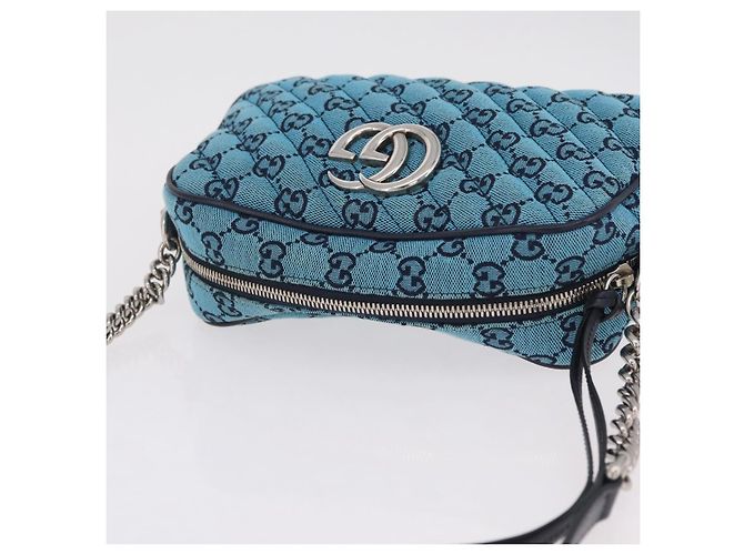 Borsa a tracolla GUCCI GG Marmont GG Canvas con catena Blu Argento 447632 Auth ka6443V - vista 6