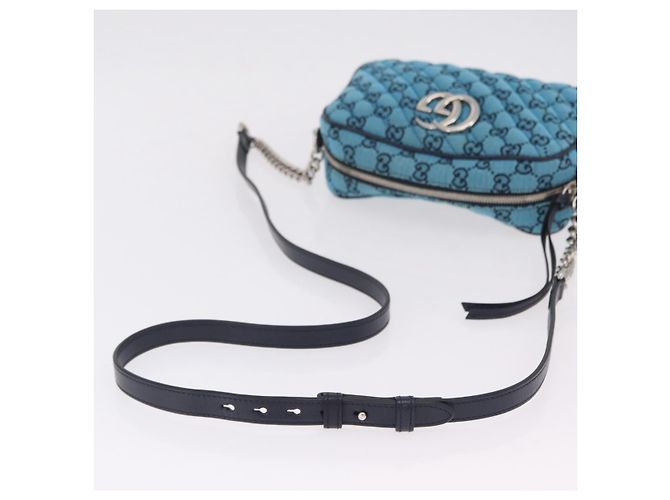 Borsa a tracolla GUCCI GG Marmont GG Canvas con catena Blu Argento 447632 Auth ka6443V - vista 7