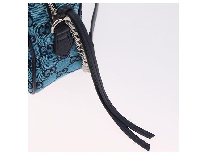 Borsa a tracolla GUCCI GG Marmont GG Canvas con catena Blu Argento 447632 Auth ka6443V - vista 9