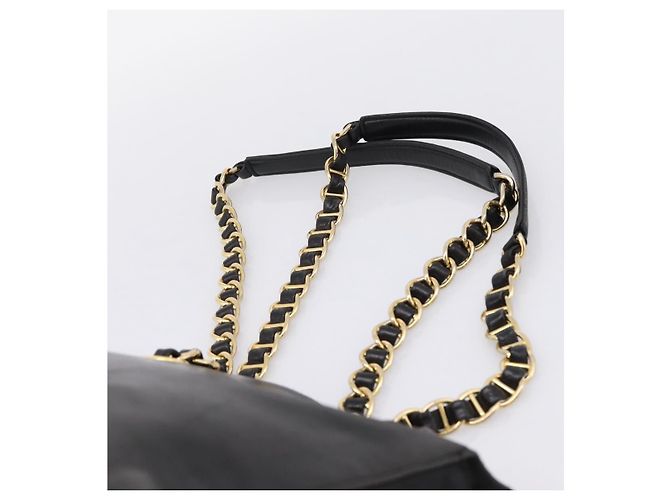PRADA Chain Tote Bag aus Leder und Nylon Schwarz Gold Auth am12698V Golden - Ansicht 14