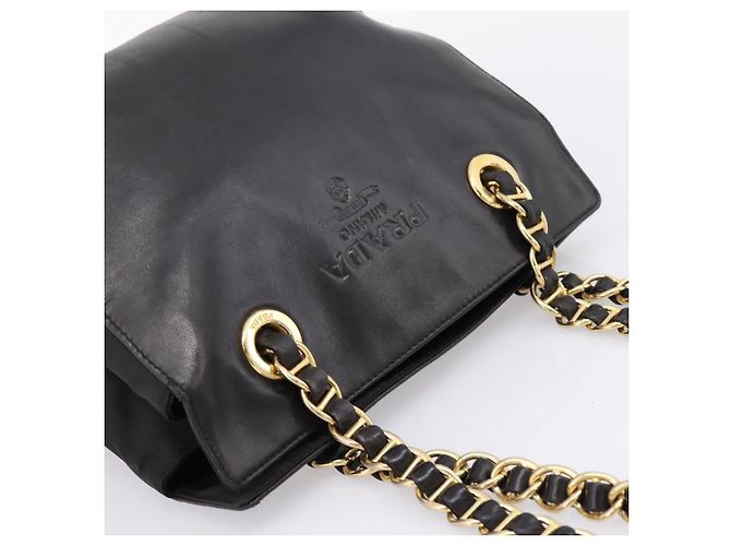 PRADA Chain Tote Bag aus Leder und Nylon Schwarz Gold Auth am12698V Golden - Ansicht 6
