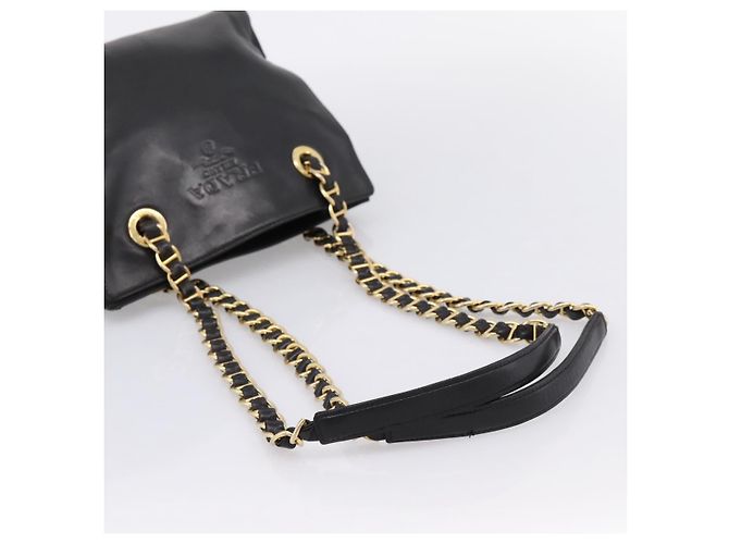 PRADA Chain Tote Bag aus Leder und Nylon Schwarz Gold Auth am12698V Golden - Ansicht 7