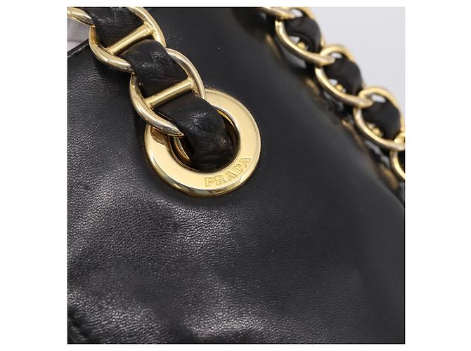 PRADA Chain Tote Bag aus Leder und Nylon Schwarz Gold Auth am12698V Golden - Ansicht 9