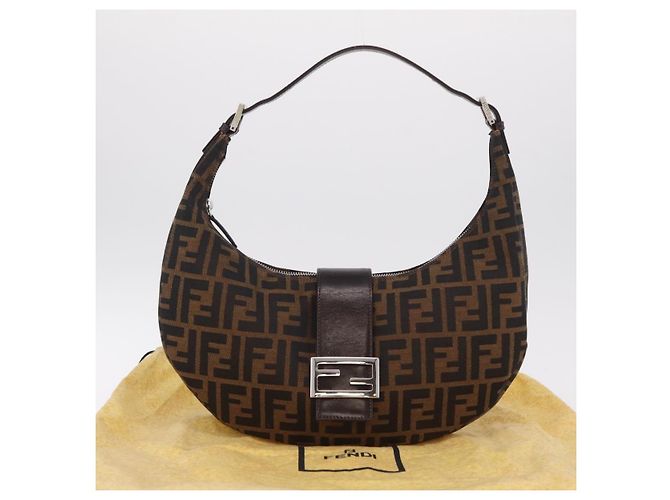 Borsa a Tracolla FENDI Zucca Canvas Mamma Baguette Marrone Nero Auth am12730M - vista 12