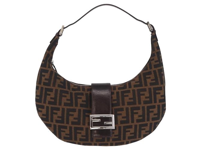 Borsa a Tracolla FENDI Zucca Canvas Mamma Baguette Marrone Nero Auth am12730M - vista 13