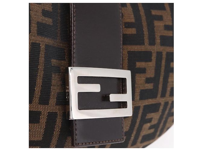 Borsa a Tracolla FENDI Zucca Canvas Mamma Baguette Marrone Nero Auth am12730M - vista 19