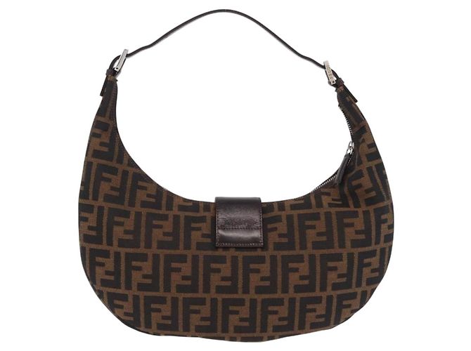 Borsa a Tracolla FENDI Zucca Canvas Mamma Baguette Marrone Nero Auth am12730M - vista 2