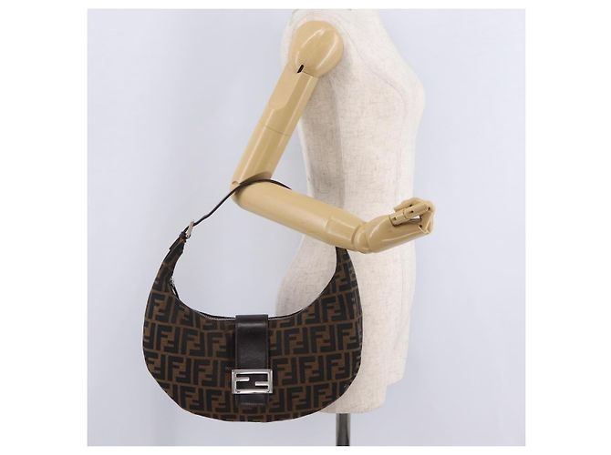 Borsa a Tracolla FENDI Zucca Canvas Mamma Baguette Marrone Nero Auth am12730M - vista 31