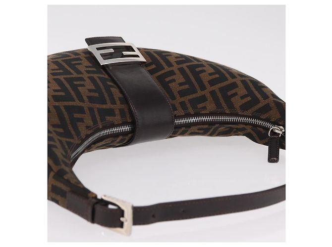 Borsa a Tracolla FENDI Zucca Canvas Mamma Baguette Marrone Nero Auth am12730M - vista 6