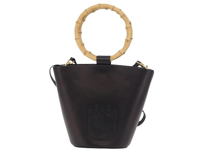 Bolso de mano Miu Miu con asa de bambú en cuero 2way Negro Oro Auth 206928M Dorado - vista 13