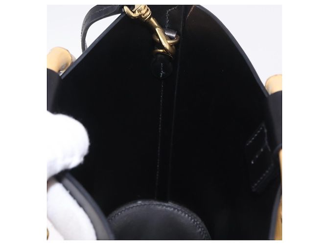 Bolso de mano Miu Miu con asa de bambú en cuero 2way Negro Oro Auth 206928M Dorado - vista 18