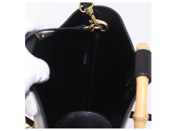 Bolso de mano Miu Miu con asa de bambú en cuero 2way Negro Oro Auth 206928M Dorado - vista 19
