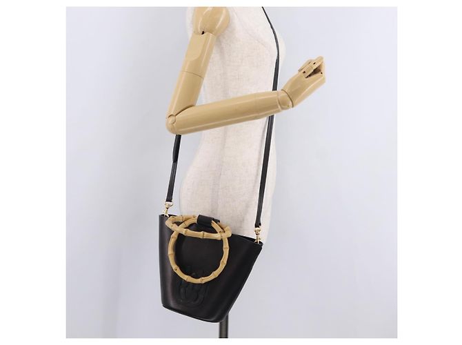 Bolso de mano Miu Miu con asa de bambú en cuero 2way Negro Oro Auth 206928M Dorado - vista 23